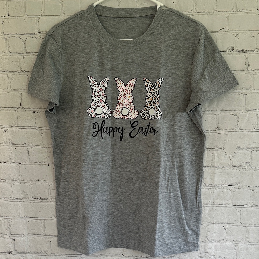 Nwt Gray "Happy Easter" Bunny Graphic Tee